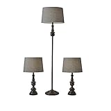 Adesso 3-Piece Lamp Set: Two Table Lamps & One Floor Lamp – Bronze Finished Base, Dark Herringbone Shade, Stylish and Cohesive Lighting for Any Space