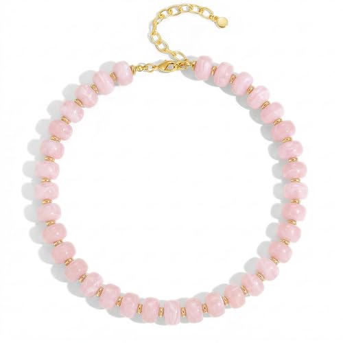 INNERDIVA Chunky Beaded Necklace for Women Big Large Pink Bead Choker Necklaces Trendy Summer Beach Beachy Womens Statement Bubble Charm Jewelry Boho Resin Gemstone Necklace Accessories Gifts Stuff