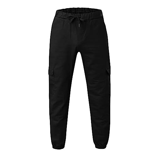 Mens Cargo Pants Solid Cinch Bottom Drawstring Casual Outdoor Hiking Pants Multi Pockets Athletic Tapered Joggers Sweatpants4