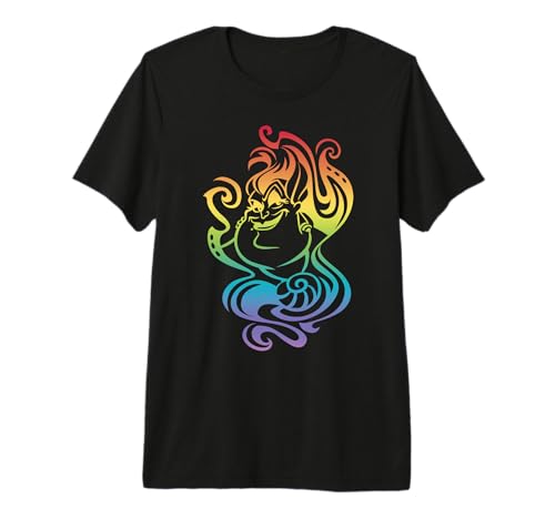 T-shirt de qualité premium Ursula Disney Villains avec badge en dégradé de couleurs arc-en-ciel