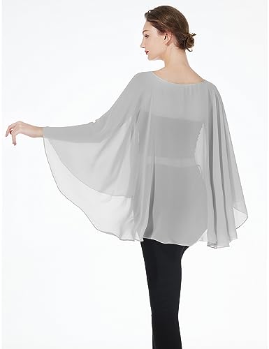 BEAUTELICATE Damen Stola Schal Chiffon Umhang Cape Elegant Für Hochzeit Brautkleid Abendkleid Festlich Ballkleid Strandkleid (Kurzer Stil - Silbergrau, Einheitsgröße)