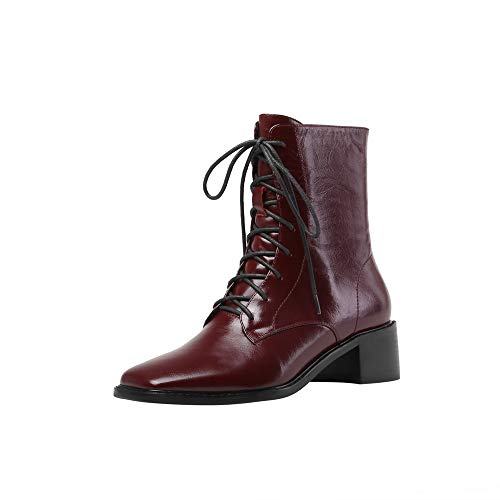 TinaCus Women's Genuine Leather Square Toe Selftie Handmade Side Zip Low Chunky Heel Vintage Boots