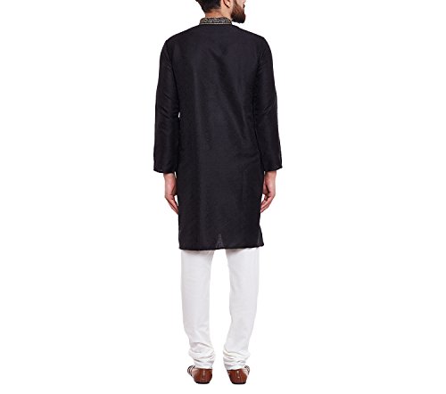 Image of SOJANYA (Since 1958 Men's Black Jacquard Silk Kurta & Churidaar Pyjama