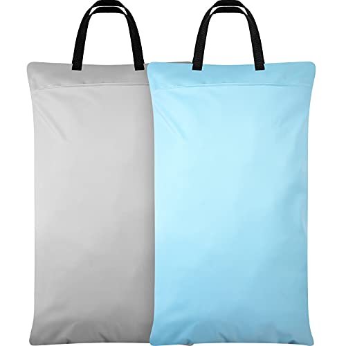 B.O.A 2 Pieces Large Hanging Wet Dry Cloth Diaper Bag with 2 Zippered Pockets Waterproof Diaper Wet Dry Pail Bag for Beach Pool Gym Wet Dirty Clothes Soiled Baby Accessories