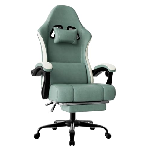 HOTOSYCH Silla Gaming con Muelles Ensacados y Reposapiés, Silla de Oficina Ergonómica con Cojin Lumbar Ajustable, Silla Gamer (Tejido, Azul Claro, Tamaño Grande)