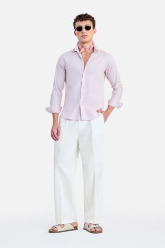 Image of SNITCH Men Trousers Holiday & Casual Wear | Relaxed Fit Pleated Front & Straight Leg Design | Breathable Cotton Linen Blend Fabric for Summer & Vacation Outings