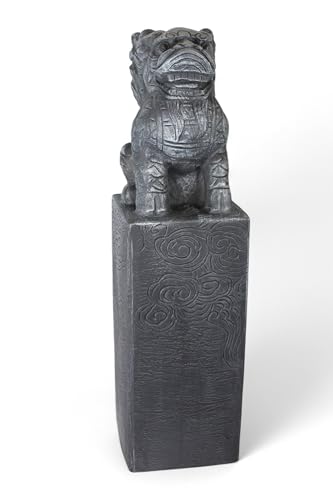 Arnusa Asiatische Drachen-Stele 79 cm – Wetterfeste Gartendeko in Steinoptik aus Polyresin – Japanische Statue für Garten, Teich & Terrasse