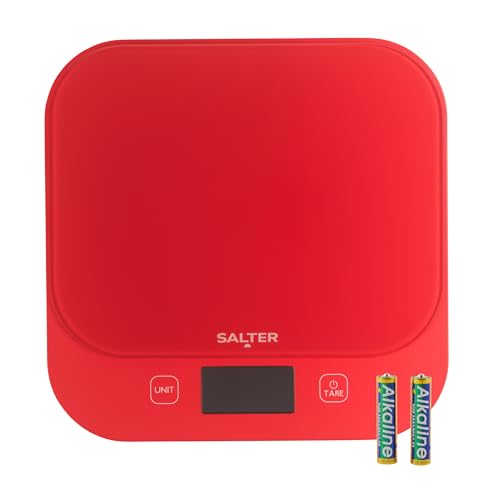 Salter British Bakes Digitale Küchenwaage – Hohe Kapazität von 10 kg, misst Flüssigkeiten, wasserdicht, Zuwiegefunktion, Glasplattform, 1g Genauigkeit, Rot Salter British Bakes Digitale Küchenwaage – Hohe Kapazität von 10 kg, misst Flüssigkeiten, wasserdicht, Zuwiegefunktion, Glasplattform, 1g Genauigkeit, Rot