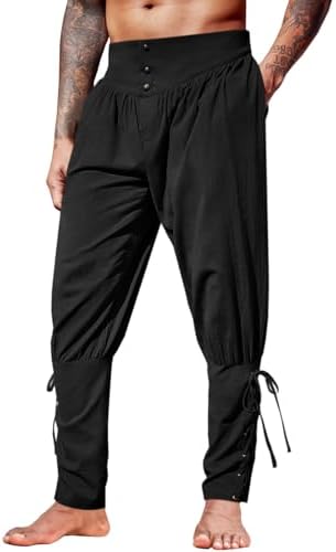 Runcati Mens Medieval Ankle Pants Renaissance Viking Pirate Lace ...
