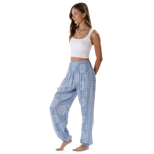 Image of Lotus and Luna Women's Harem Pants Thai Pants for Beach & Lounge High Waisted Flowy Boho Pants Genie Pants Yoga Pants