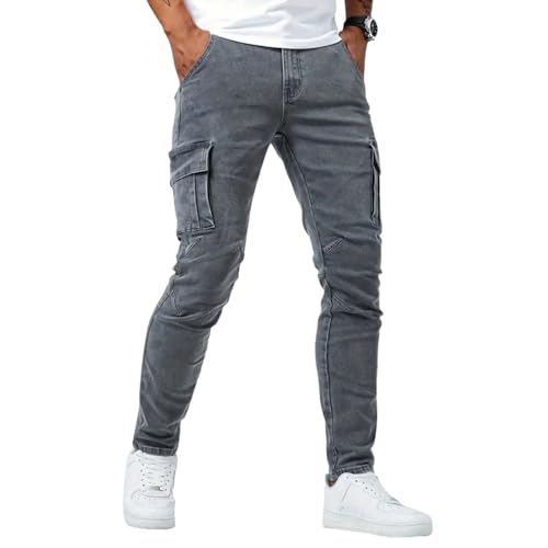 Men's Slim Fit Stretch Cargo Jeans Ripped Skinny Pants Side Pockets Design Casual Streetwear2