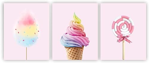 MOSITU Candy Poster Candy Ice Cream Wall Art Prints Summer Poster Art Prints Canvas Wall Art Summer Colorful Candy Art Prints Cute Wall Art Prints for Girls Bedroom Kids Room Decor