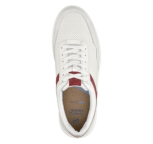 Johnston & Murphy Dawson Moctoe U-Throat Casual Athletic Sneaker, White Full Grain/Red Suede, 12 M2