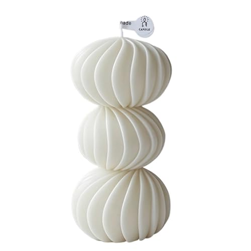 Candela profumata a onde sferiche, candela artistica a righe bianche per decorare l'atmosfera domestica (bianco, grande)