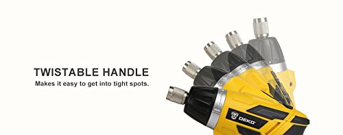 DEKO GCD3.6DKB screwdriver with twistable handle in various positions