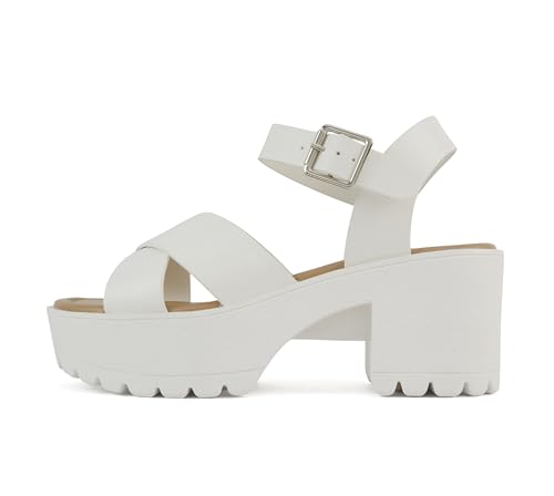 Image of Soda inchJoey inch ~ Women Open Toe Criss Cross Strap Mid Heel Sandal with Adjustable Ankle Strap