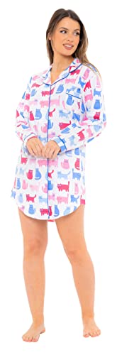 Nikaro Chemise de nuit boutonnée pour femme 100 % coton brossé Motif chat, chats, 46-48 Cover