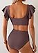 Herseas Women Ruffle High Waisted Swimsuit Bestselling Cheeky Bikini Set Cute Two Piece Tummy Control Bathing Suit Fashion Beach Vacation Clothes Brown X-Large