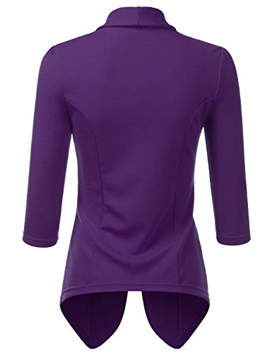 Doublju Womens Lightweight Thin 3/4 Sleeve Open Front Blazer Jacket With Plus Size Plum #TOP2