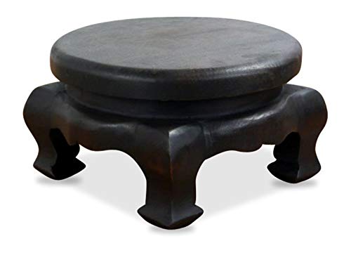 livasia Opiumtisch aus Massivholz – Ø30cm, 17cm hoch – Handgeschnitzter Beistelltisch Holz aus Thailand, Nachhaltig, Robust und Ästhetisch, Setzt Dekorative Akzente als Sofatisch (Schwarz)