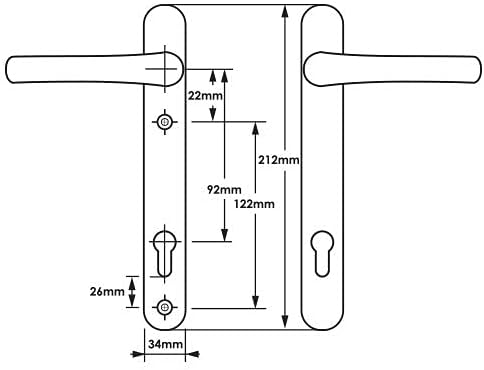 UPVC Door Handles Set, Polished Brass, Lever/Lever, 92mm PZ (Centres), 122mm Screw to Screw, Backplate 212mm X 34mm - Image 5