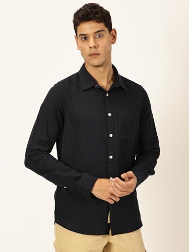 Image of Thomas Scott Men's | Solid | Premium Linen Blend | Spread Collar | Summer Wear | Long Sleeve | Shirts for Men