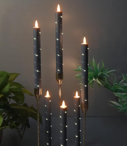 Image of Flameless Candle, (Conical) Patented Starlight String, LED Candle, 11-Key Timing Remote Control, Battery Powered, Dance Flicker Flame, 6 Packs, Christmas Wedding Home Decor(Dark Gray)