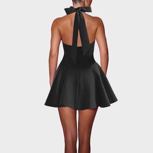 Image of Women's Fit and Flare Mini Dress - Sleeveless Sweetheart Hater Neck Bow Sexy A Line Club Party Going Out Dresses