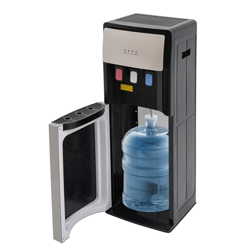 Bottom Loading Water Cooler Dispenser, Water Dispenser for 5 Gallon Bottle, 3 Temperature Settings, Floor Standing Hot and Cold Water Dispenser for Home, Office Use (Silver Grey)