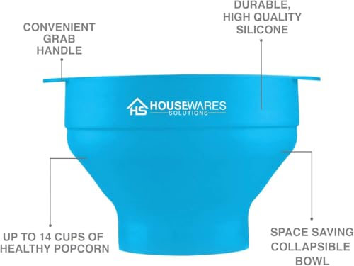 Collapsible Silicone Microwave Hot Air Popcorn Popper Bowl With Lid and Handles - Aqua - Image 6