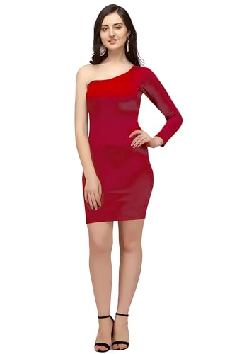 Image of Women Polyester Trendy One Shouder Bodycon Dress, Knee Length Western One Piece