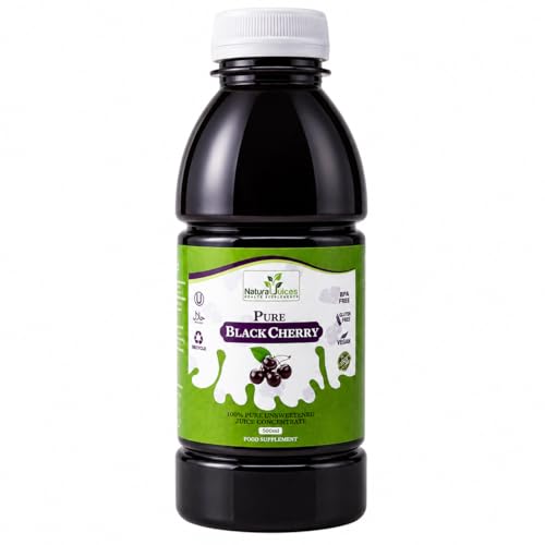 Image of Natural Juices Pure Black Cherry Juice Concentrate 500ml (SuperSaver Pack of 6 Bottles) | No Added Sugar | No Preservatives or Additives | Gluten Free | Vegan Friendly