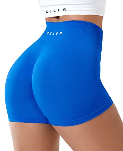 Celer Pantalones Cortos de Entrenamiento para Mujer, sin Costuras, para Gimnasio, Cintura Alta, para Yoga, Atletismo, Azul, (Earth Blue), XS