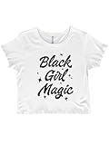 Cute Black Girl Magic Melanin Queen Juniors Lettuce Trim Crop Top Womens Baby Tee