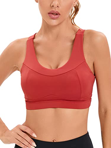 RUNNING GIRL High Impact Sports Bras for Women,Racerback Red Bra Workout Crop Tank Tops Longline Sports Bra Push up(WX2667 Red L)