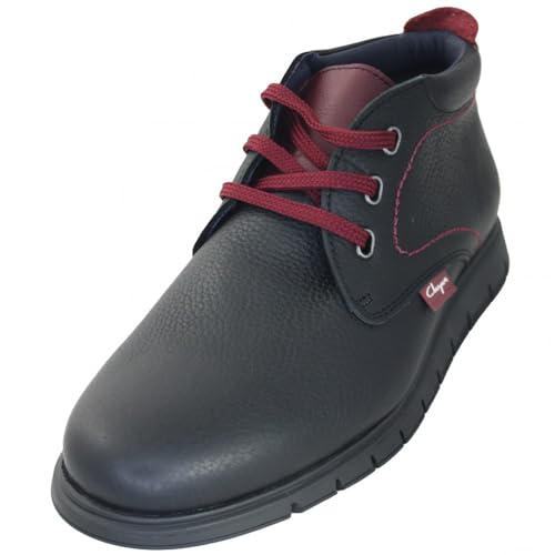 Bottines en cuir noir pour homme 1501 avec lacets et languette grenat