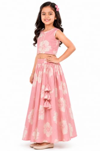 Image of GORLYA Girl's Rayon Printed Traditional Lehenga with Puff Sleeve Designer Choli Set