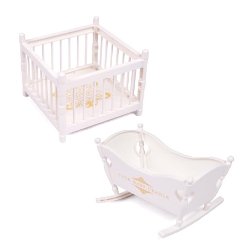 BABESIDE Baby Doll Accessories for 3 Inch Mini Dollhouse Miniature Babys Doll Playpen and Crib Dollhouse Mini Baby Dolls Bed Micro Mini Dollhouse...
