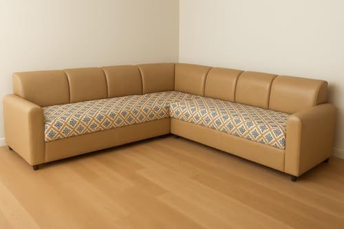 Image of JAPA Golden Diamond Snowflake Quilted Velvet L-Shape Seat-Only Sofa Cover for 3+2 Seater - Non-Slip Washable Daily Use Sofa Protector, Luxury Sofa Mat for Living Room