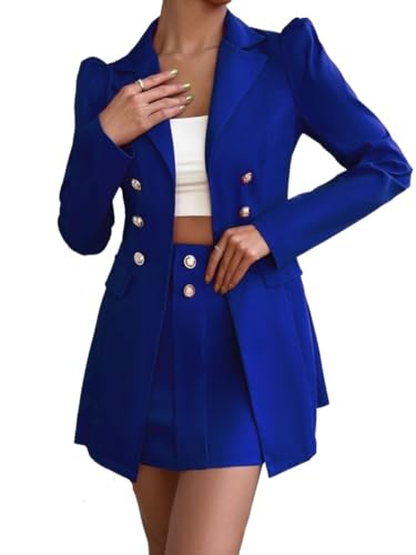 Women's 2023 Fall Outfits Spring/Fall Double Breasted Blazer & Skirt Business Casual - Main Image