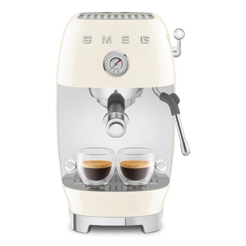 Image of Smeg Cold Brew Coffee Machine, Original Italian Brand, Patented Smeg Cream Color, Live the Barista Exeprience, Professional Steam Wand for Creamy Milk Drink, Pressure Monitor, ECF03CREU