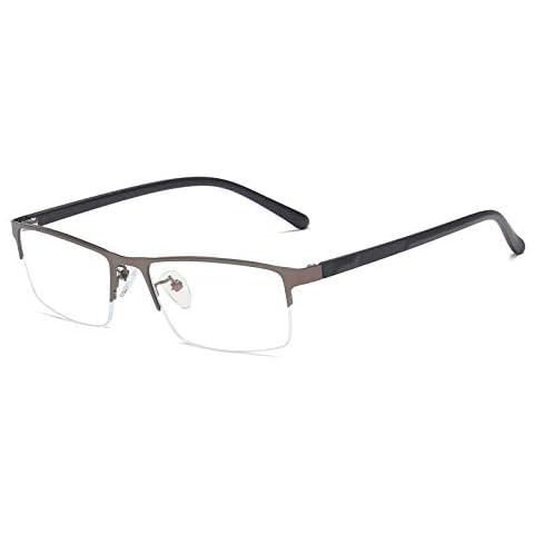 QECEPEI Anti Blue Light Glasses Rectangle Metal Frames Semi-Rimless Computer Gaming Eye-glasses Clear Lens Gray Cover