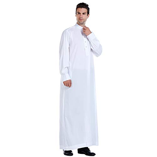 XINNI Men Arabic Long Sleeve Pure Color Thobe Crew Stand Collar Kaftan Robe with Button2
