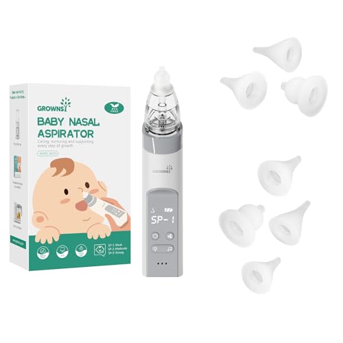 Image of Baby Nasal Aspirator Grey with 7 Food-Grade Silicone Replacement Nozzles, Nose Sucker for Baby, Automatic Nose Sucker for Infants, Rechargeable, with Music & Light Soothing Function
