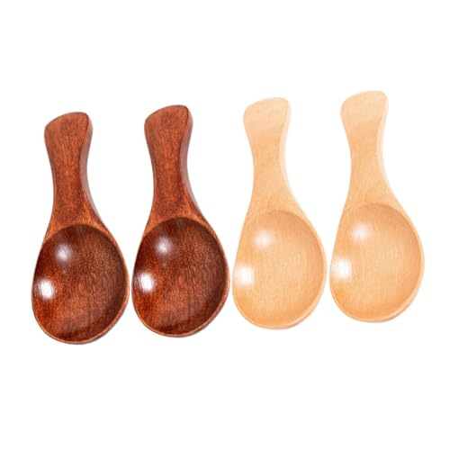 OFFIGAM 4個 小木勺子 天然木製アイスクリームスプーン デザート用小さな木製スプーン 滑らかで清潔手洗い 食洗機対応持ちやすいハンドルで
