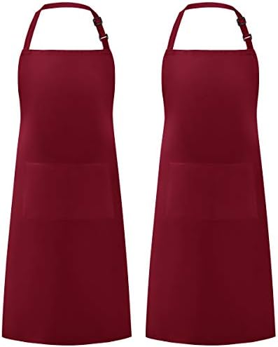 Syntus 2 Pack Adjustable Bib Apron Waterdrop Resistant with 2 Pockets Cooking Kitchen Aprons for Women Men Chef