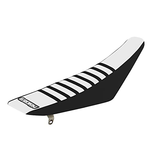 Enjoy Mfg Ribbed Seat Cover For Kawasaki Klx 110 - Black Sides/White Top/Black Ribs #TOP1