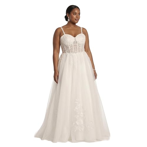 Davids Bridal Illusion Corset Bodice Tulle Ball Gown Womens Size 20W Soft White