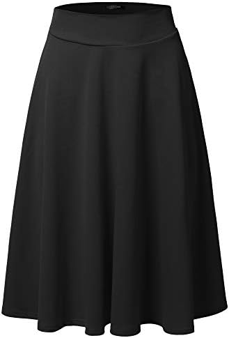 SSOULM Women's High Waist Flare A-Line Midi Skirt Black M, Ssk004_black, M