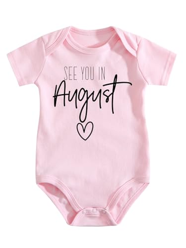 Baby Bodysuit for Pregnancy Announcement, See You in August Infant Shower Gift, Newborn Coming Soon Outfit Medium Pink-style-4 0-3M